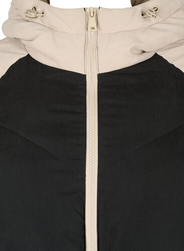 Lange kleurblokken winterjas met capuchon., Black Comb, Packshot image number 2