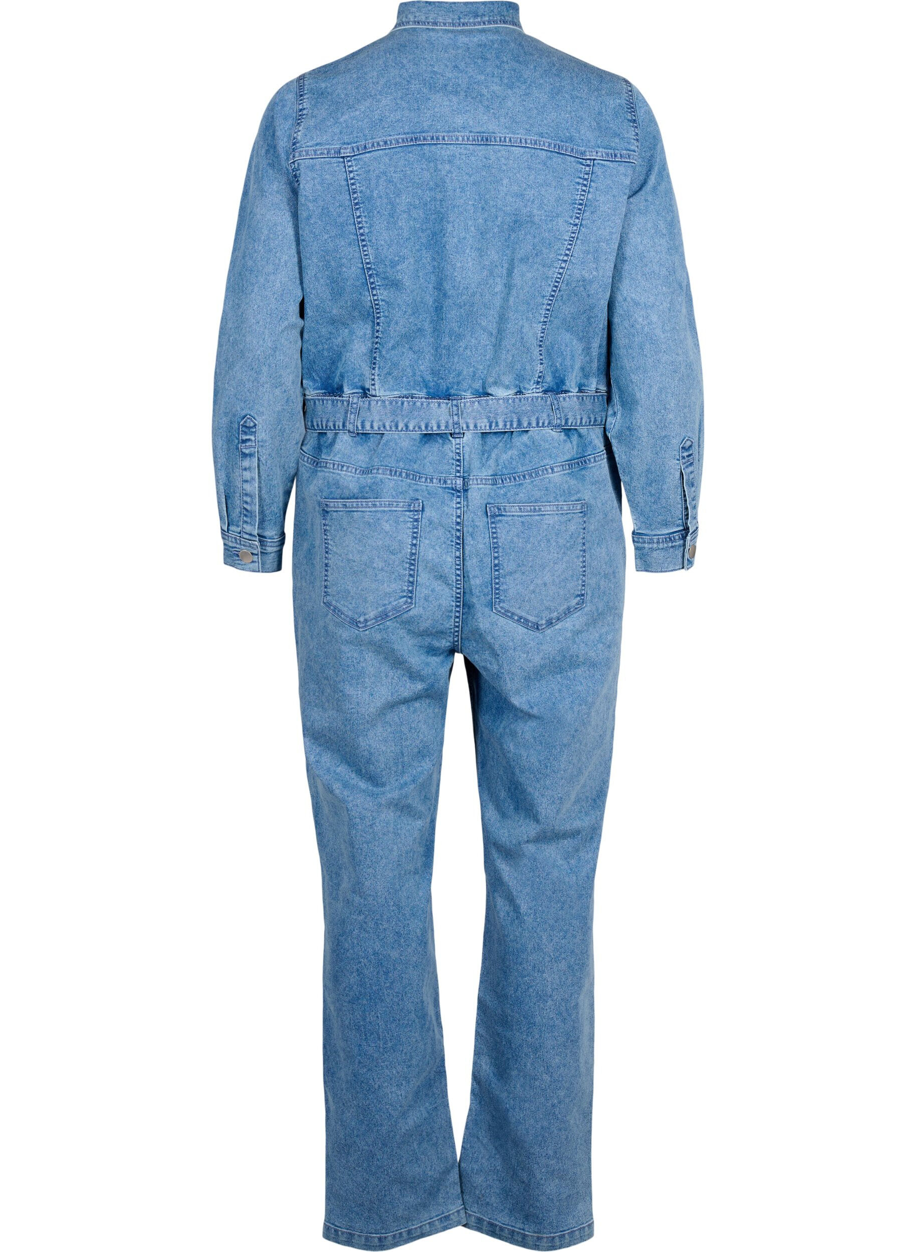 Zizzi Jumpsuit van denim met lange mouwen, Light Blue Denim, Packshot image number 1