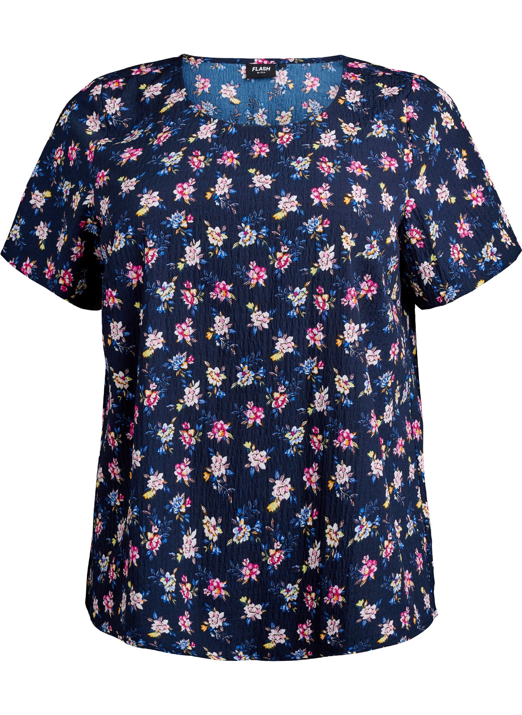 ZizziBlouse met korte mouwen en textuur, Blauw, Packshot image number 0