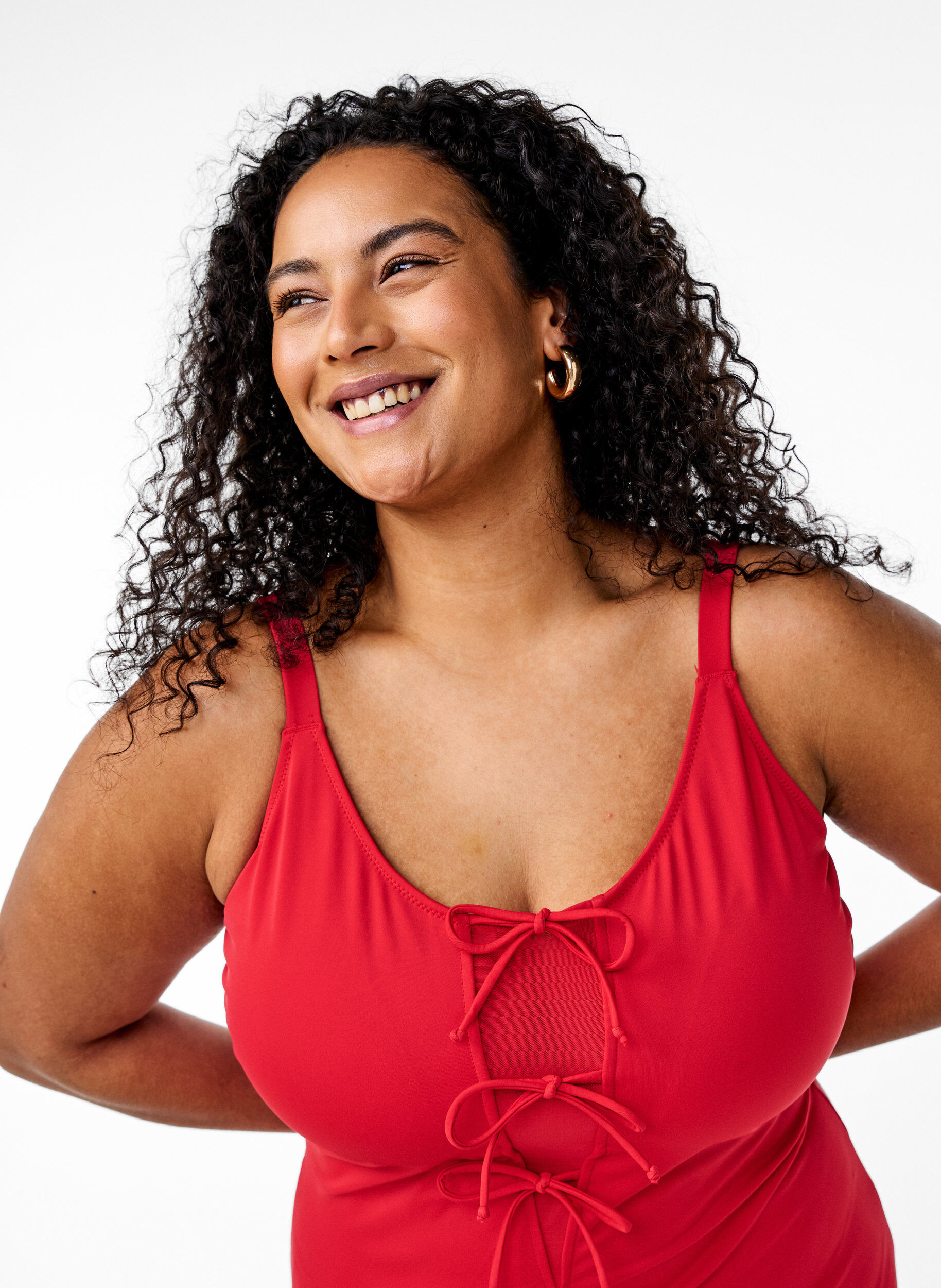 Zizzi Badpak met strikken, Rood, Model image number 2