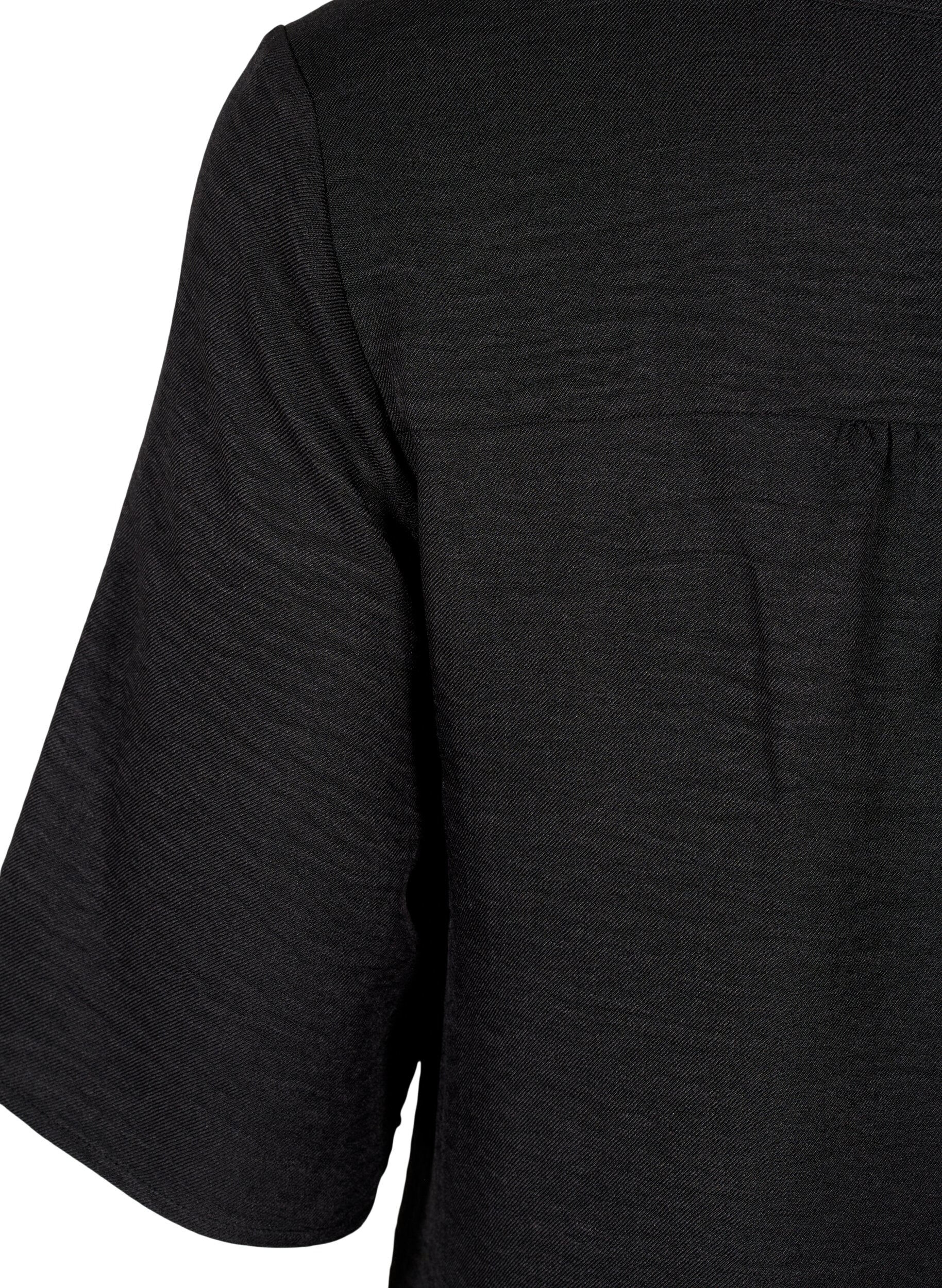 ZizziOverhemd blouse met V-hals en korte mouwen, Zwart, Packshot image number 3