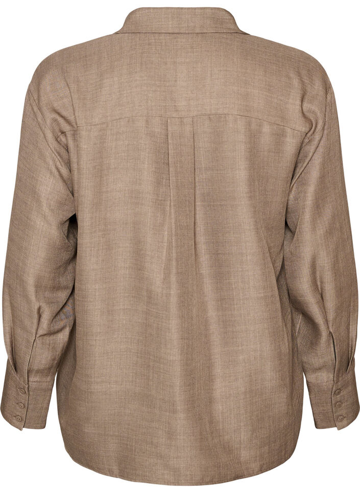 Losse shirt met V-hals, Bruin, Packshot image number 1