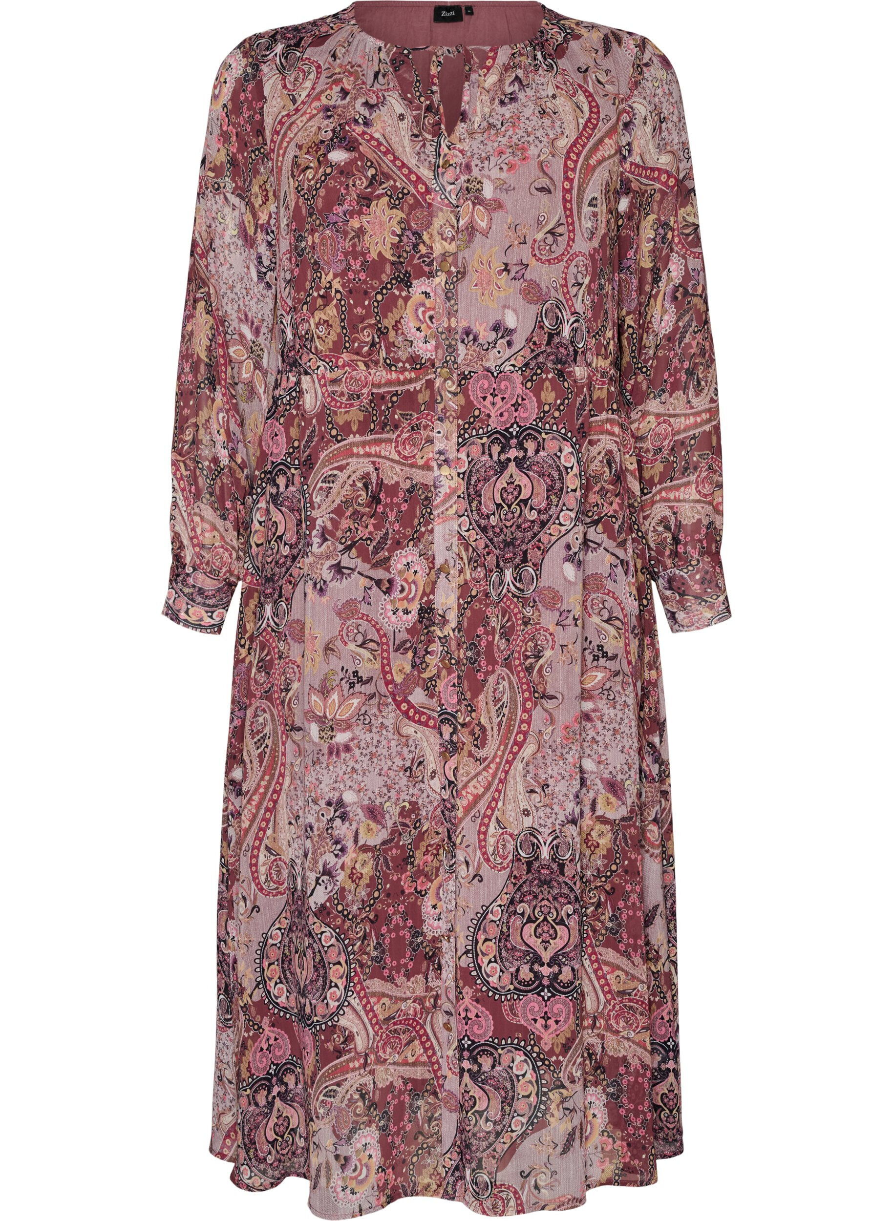 ZizziMidi-jurk met paisleyprint en elastische taille, Paars, Packshot image number 0
