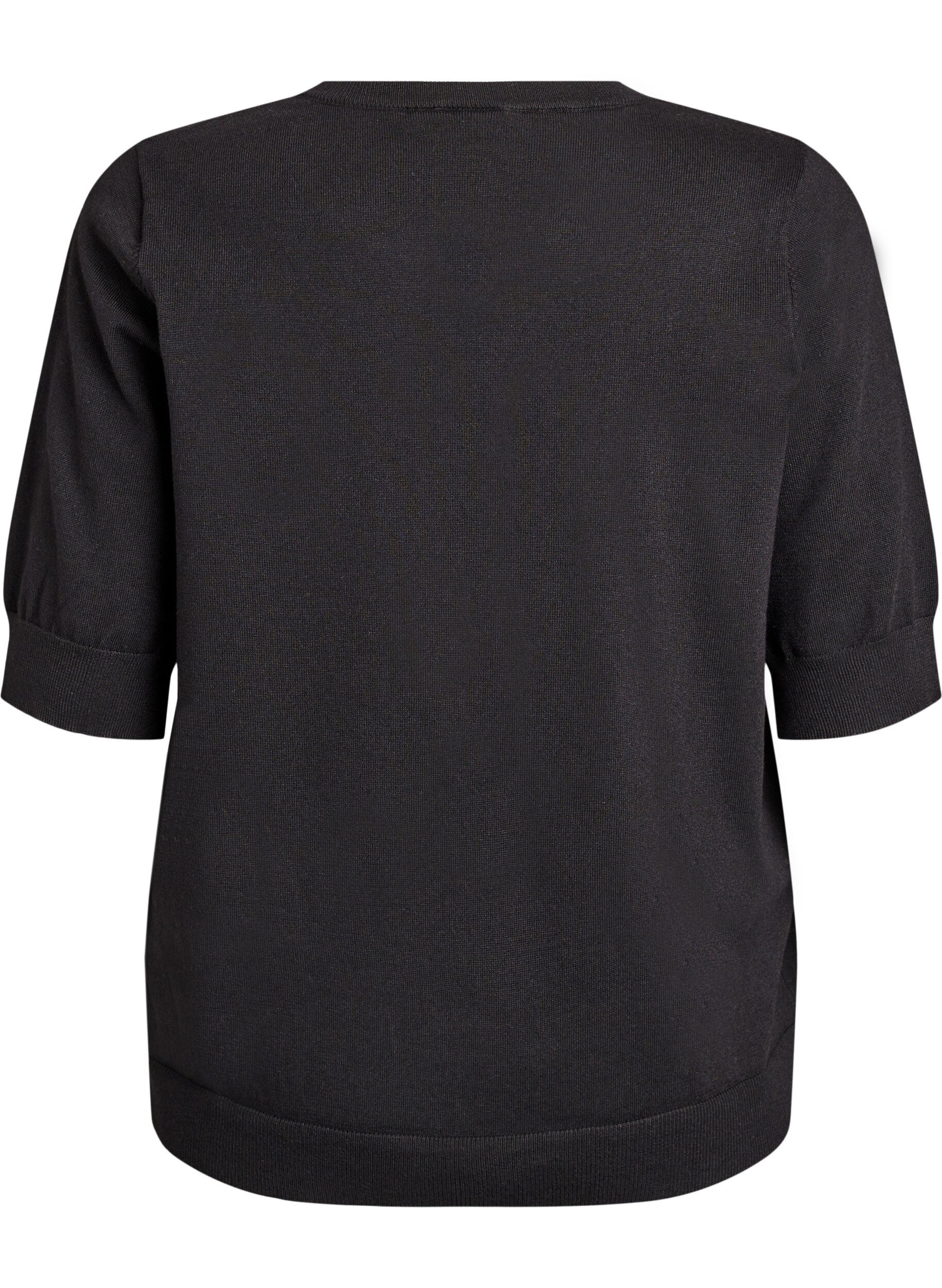 ZizziFijngebreide blouse met korte mouwen, Zwart, Packshot image number 1