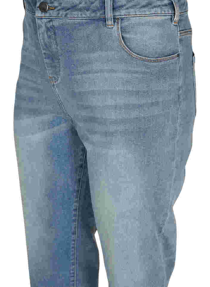 7/8 jeans met ruwe randjes en hoge taille, Light blue denim, Packshot image number 2