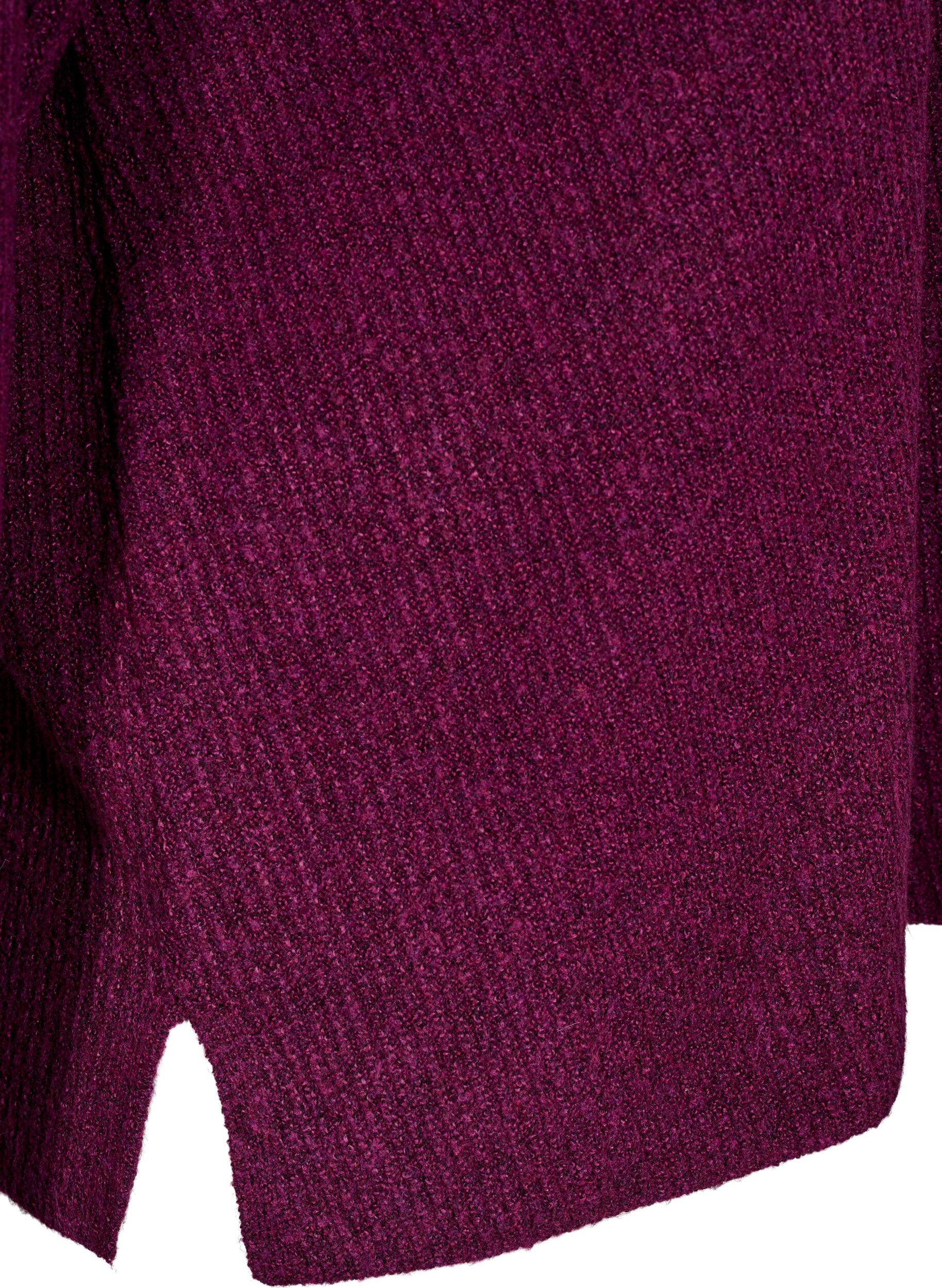 Zizzi Gebreide blouse met V-hals en lange mouwen, Potent P. Black Mel., Packshot image number 3