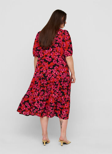 Viscose maxi-jurk met bloemen, RED FLOWER AOP, Model image number 1