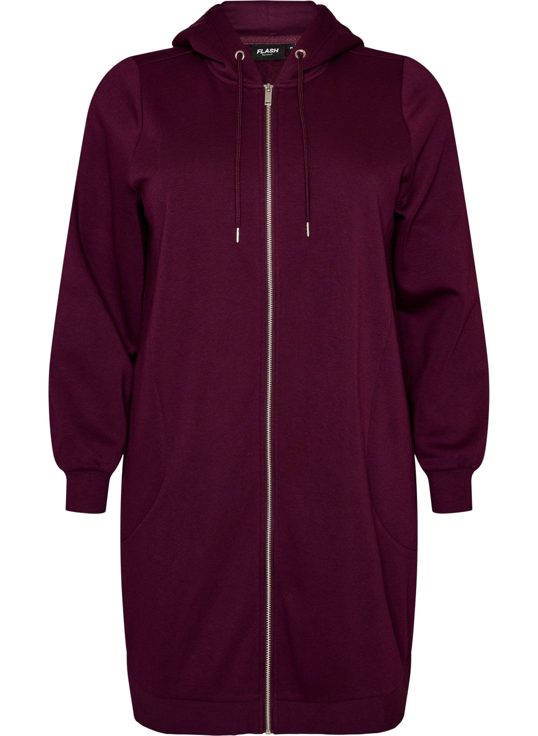 ZizziLange hoodie met ritssluiting en zakken, Paars, Packshot image number 0