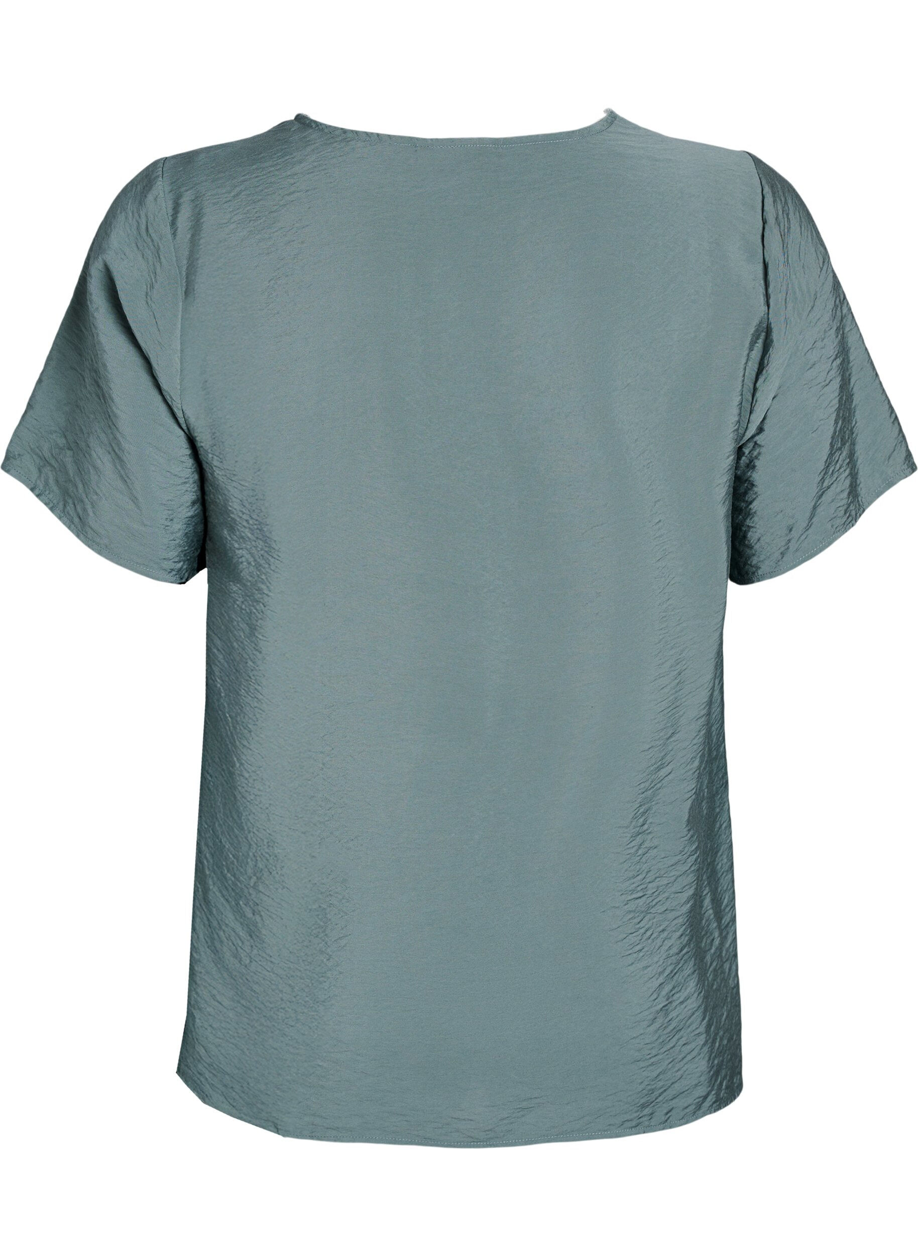 Zizzi Viscose blouse met korte mouwen en kanten rand, Groen, Packshot image number 1