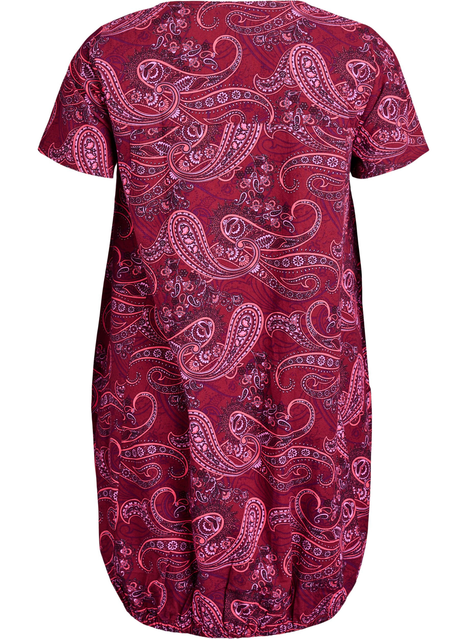 ZizziKatoenen jurk met korte mouwen en print, Rood, Packshot image number 1