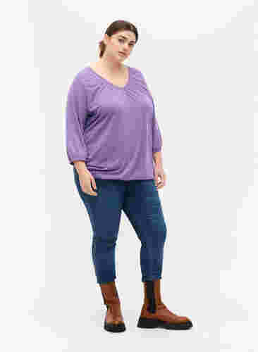 Gemêleerde blouse met v-hals, Deep Lavender Mél, Model image number 2