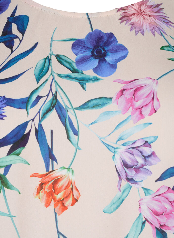 Gebloemde blouse met smokwerk, Blauw, Packshot image number 2