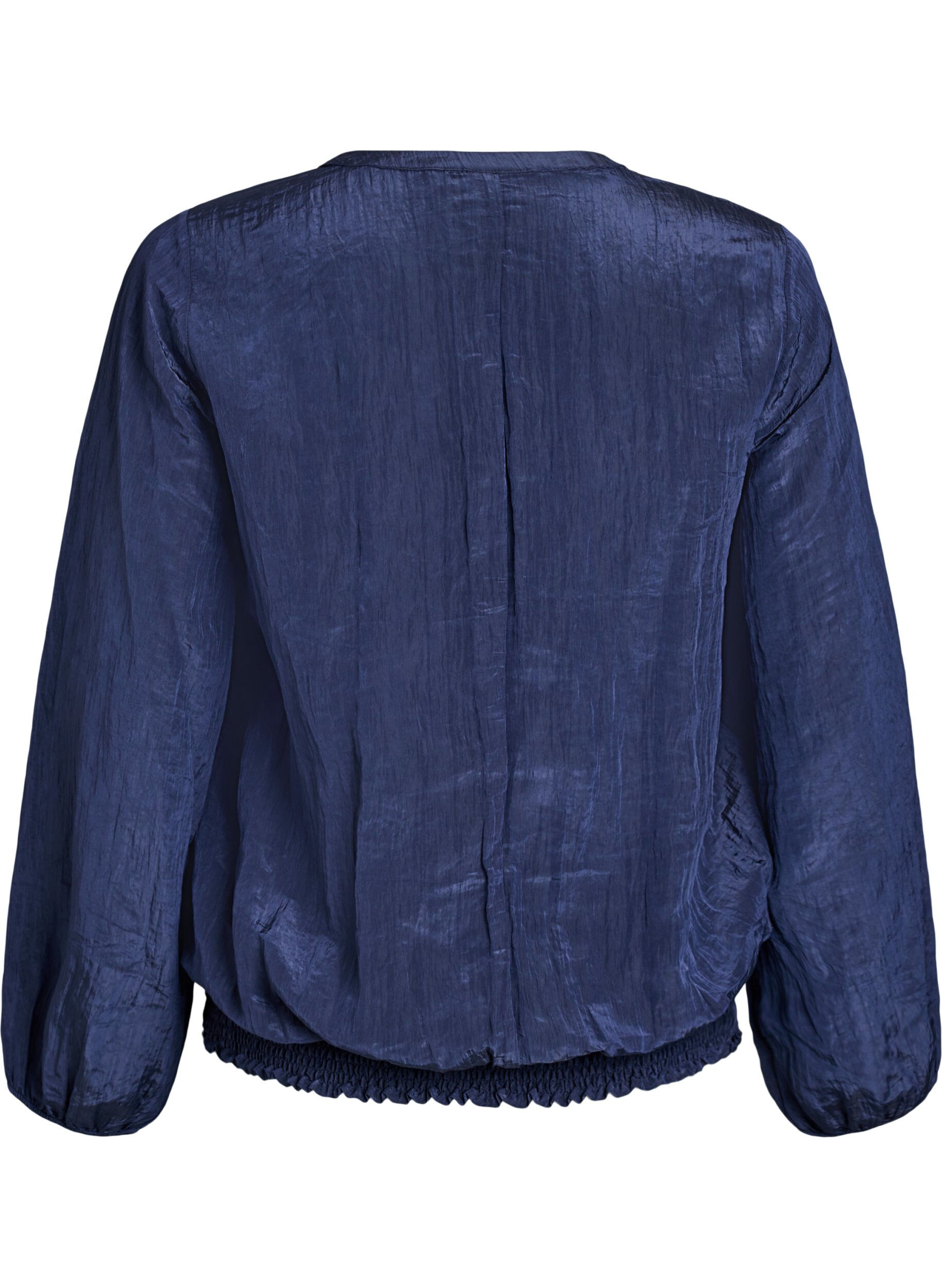 Zizzi Blouse met V-hals en gekreukte textuur, Blauw, Packshot image number 1