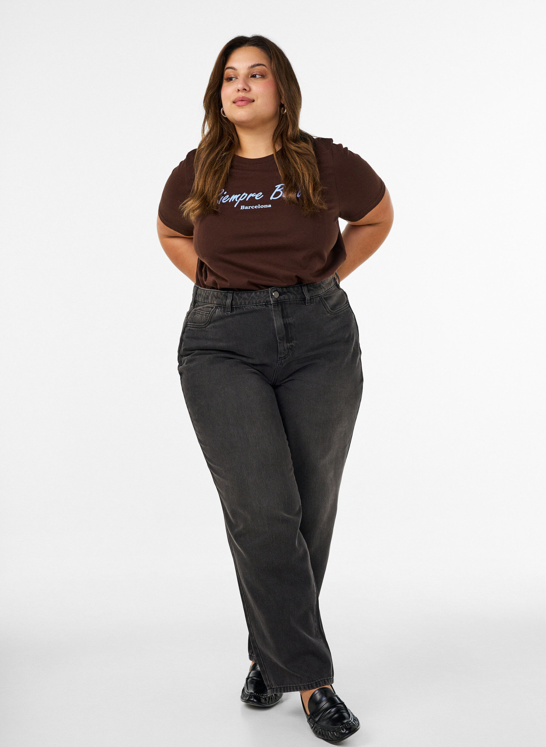 ZizziT-shirt van biologisch katoen met print, Bruin, Model image number 1