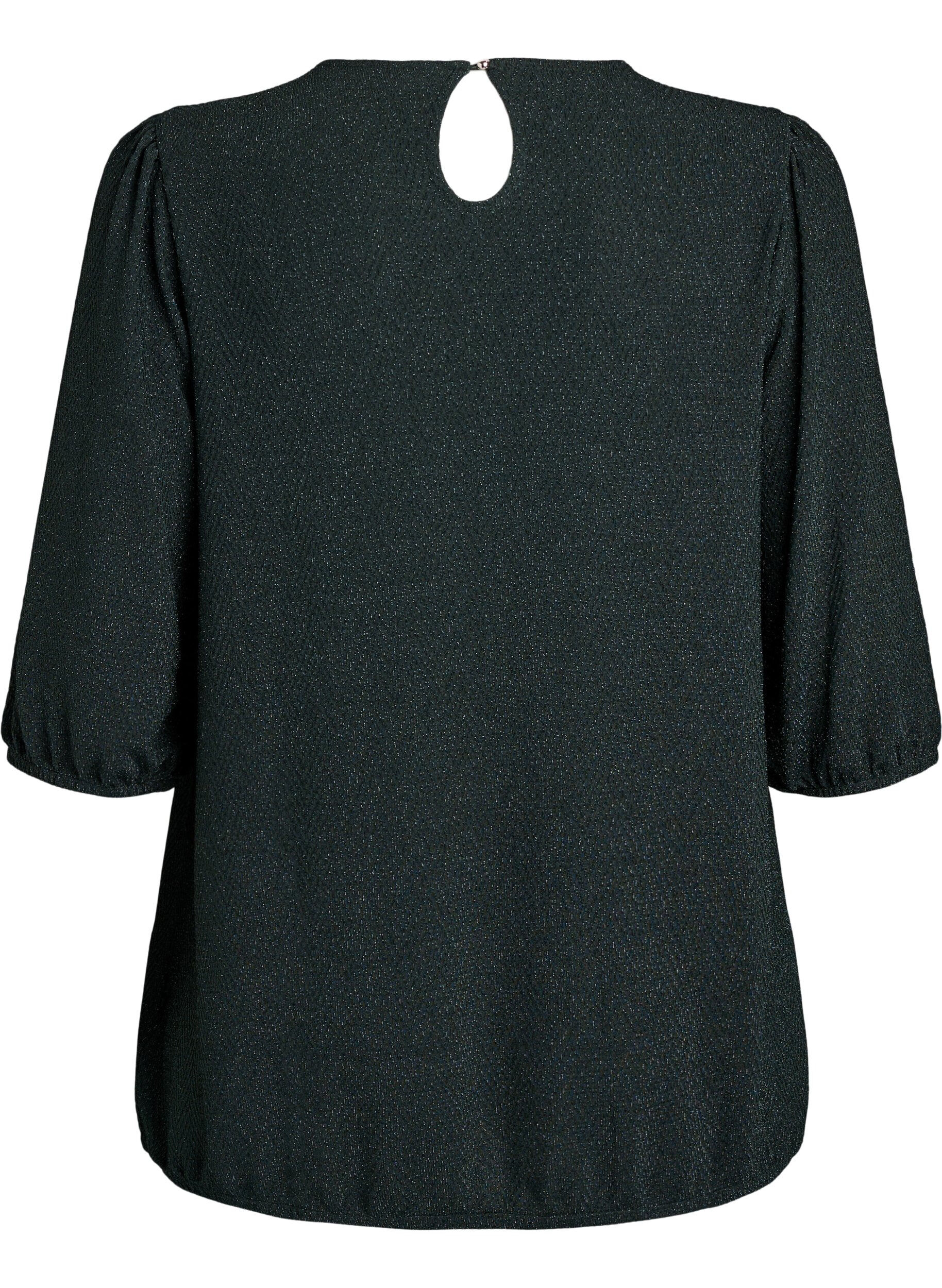 Zizzi Blouse met glitterpatroon en 3/4 mouwen, Groen, Packshot image number 1