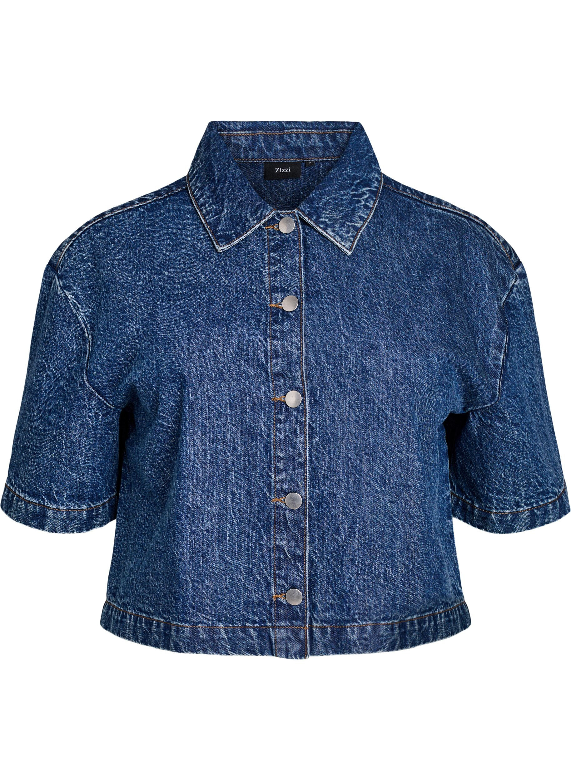 ZizziDenimjas met korte mouwen en knoopsluiting, Blauw, Packshot image number 0