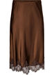 Midi satijnen rok met kanten afwerking, Bruin, Packshot image number 0