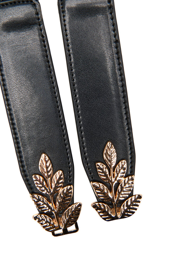 Smalle taille riem met een bladvormige gesp, Zwart, Packshot image number 2