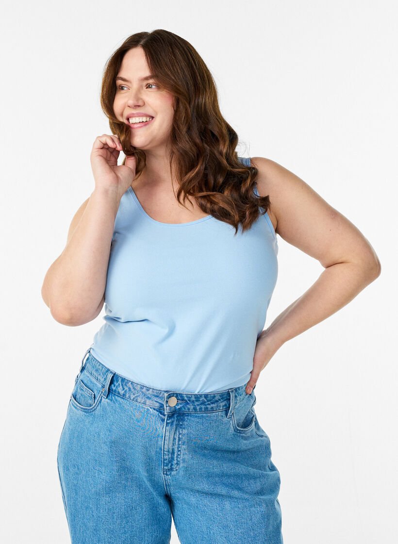 Effen basic top in katoen, Blauw, Model image number 0