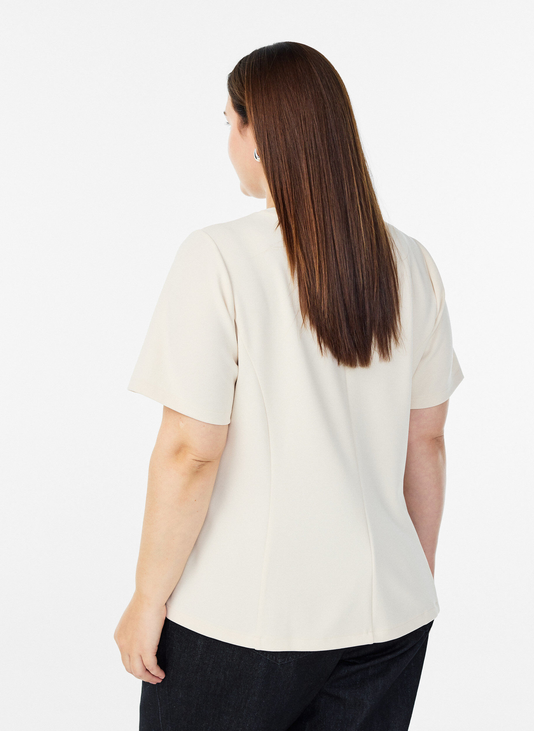 Zizzi Korte mouwen blouse met figuurnaden, Beige, Model image number 2