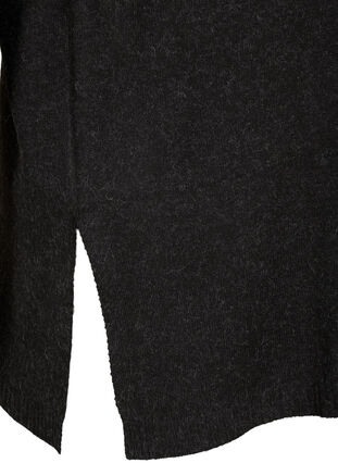 Gemêleerde gebreide poncho met rolkraag en split, Black, Packshot image number 3