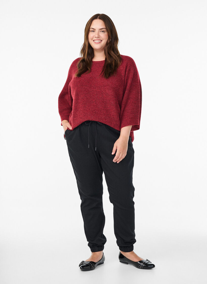 Geribde trui met 3/4 mouwen, Rood, Model image number 1