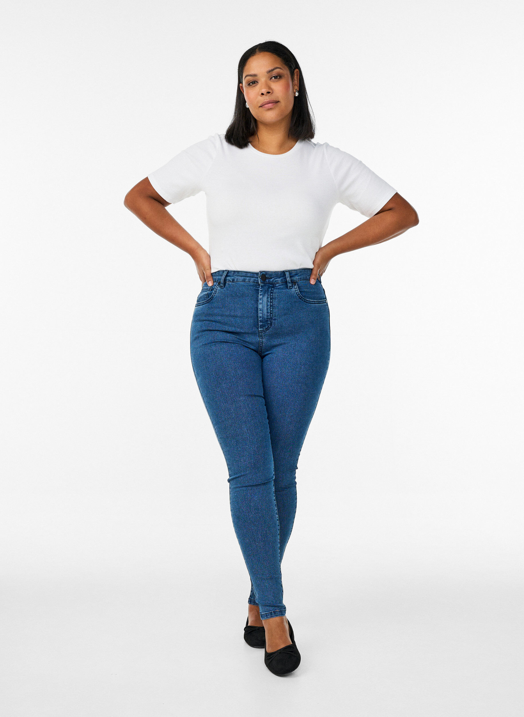 Zizzi Amy super slim fit jeans met hoge taille, Blauw, Model image number 0