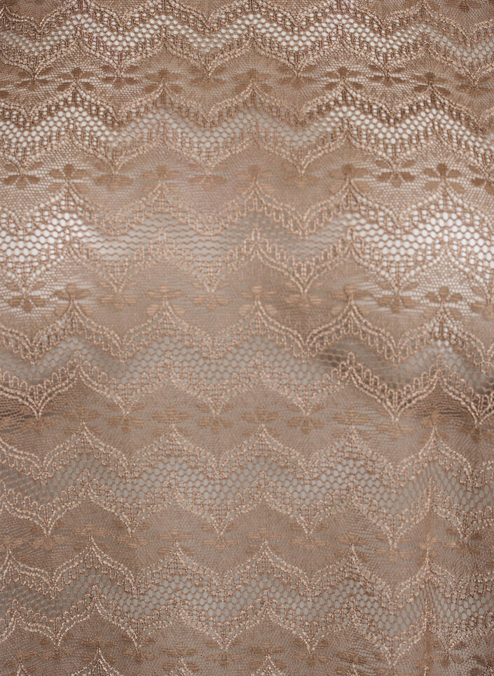 Kantblouse met korte mouwen en gegolfde zoom, Bruin, Packshot image number 2