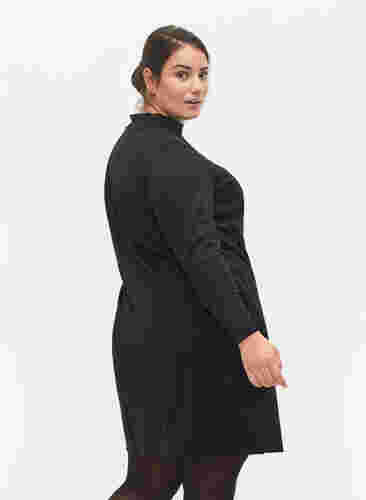 Effen jurk met v-hals en 3/4 mouwen, Black, Model image number 1