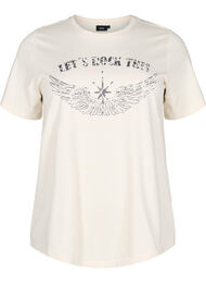 Organisch katoenen T-shirt met print op de voorkant, Vanille