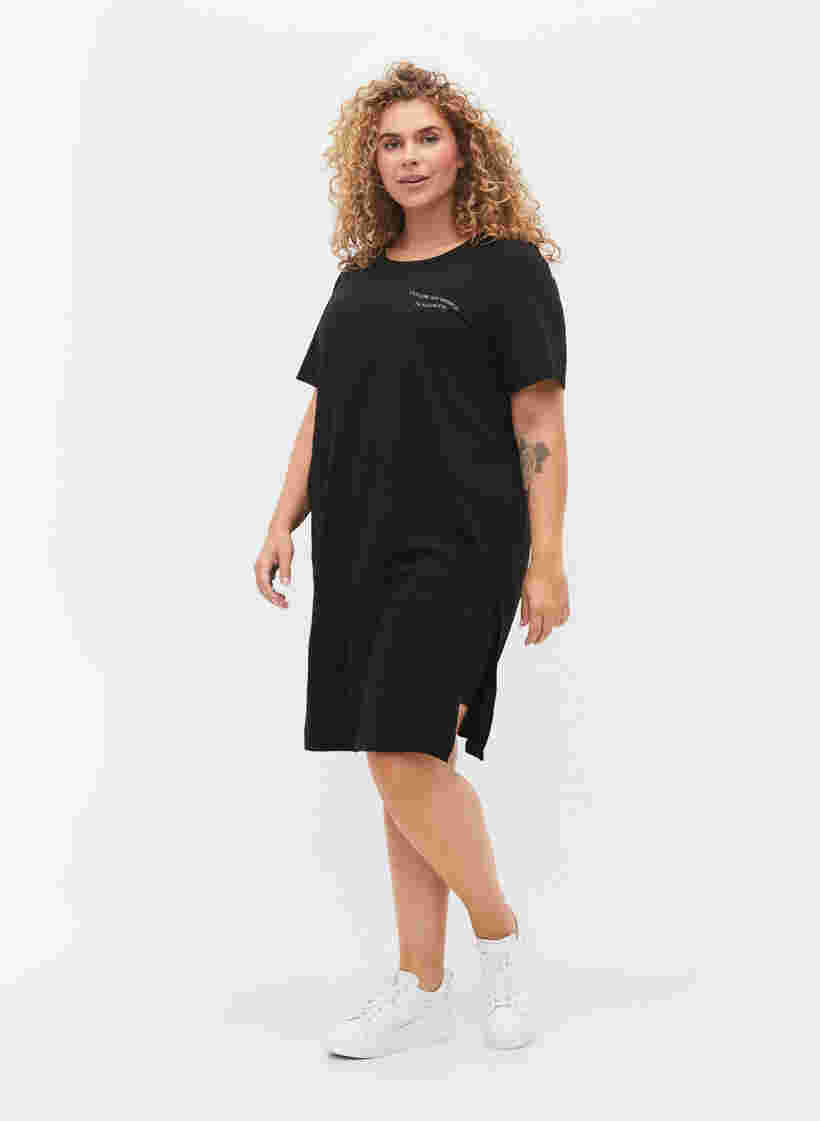 Lang katoenen t-shirt met printdetails, Black, Model image number 2