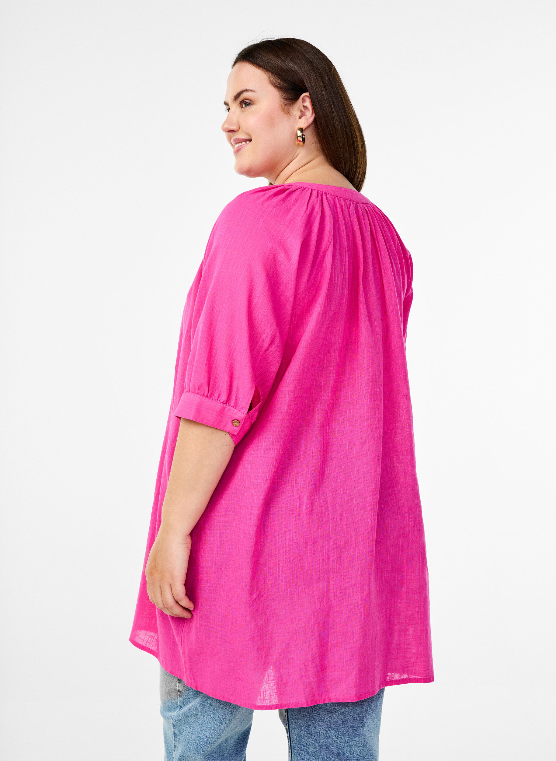 Zizzi Katoenen tuniek met V-hals, Roze, Model image number 2
