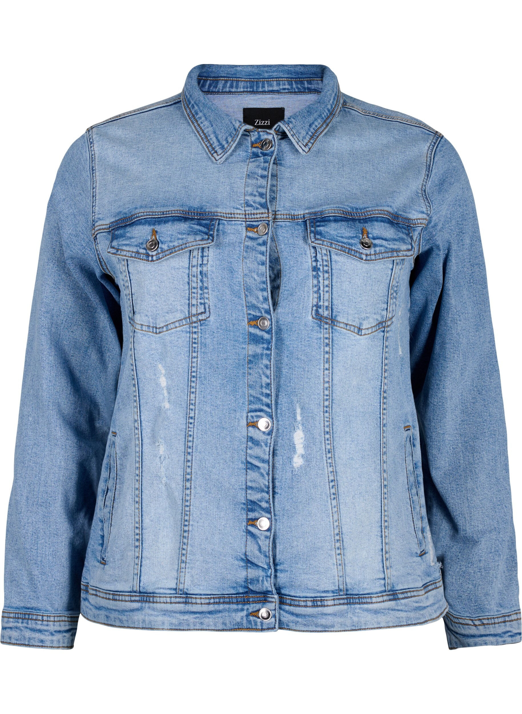 Zizzi Kort katoenen spijkerjasje, Light blue denim, Packshot image number 0