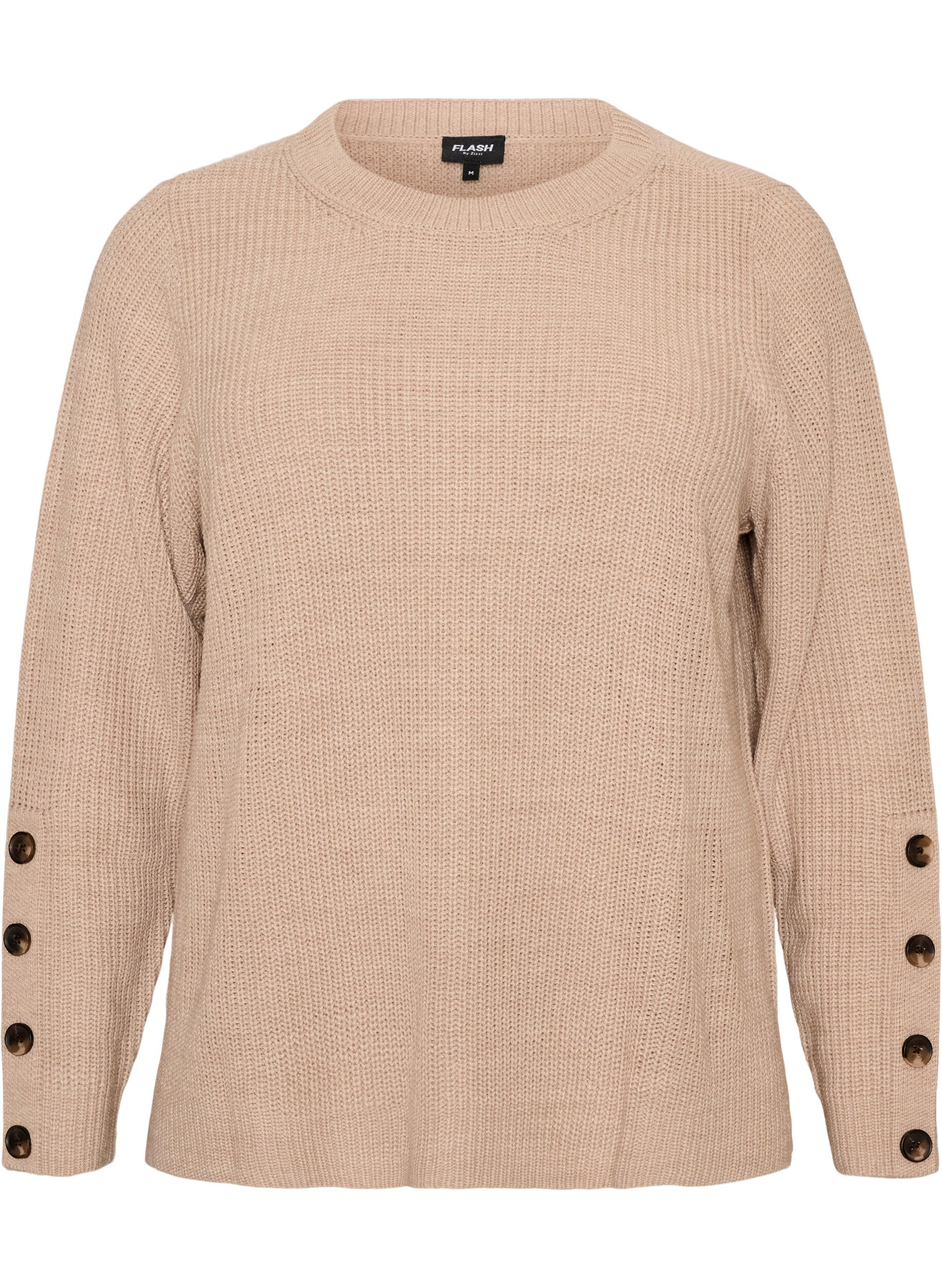 ZizziGebreide blouse met ribstructuur en knoopdetails, Beige, Packshot image number 0