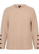 Gebreide blouse met ribstructuur en knoopdetails, Beige, Packshot image number 0