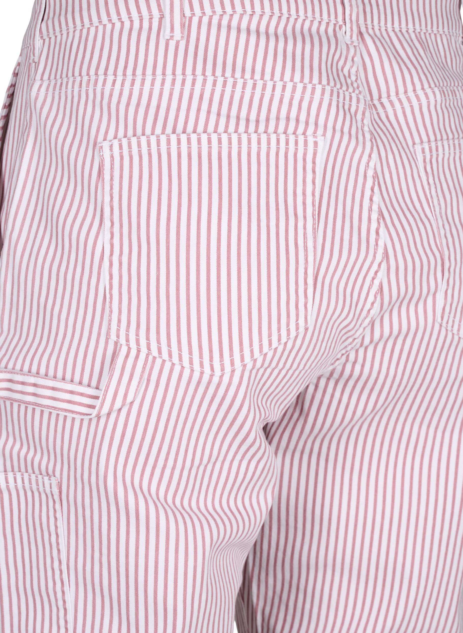 Zizzi Gestreepte cargo jeans met rechte pasvorm, Rose White Stripe, Packshot image number 3