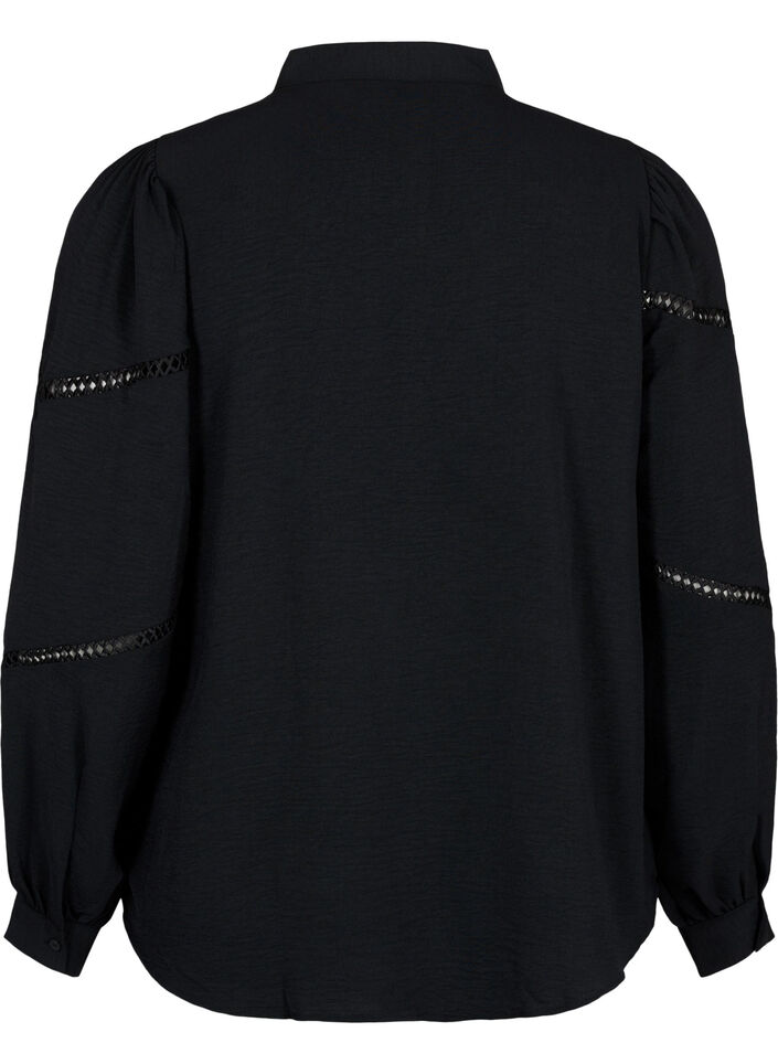 Overhemdblouse met gehaakte details, Black, Packshot image number 1