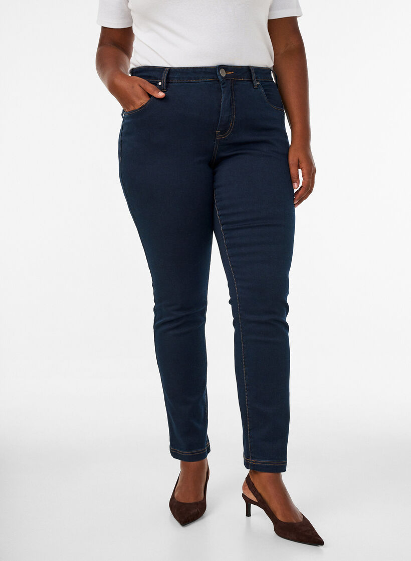 Slim fit Emily jeans met normale taille, Blauw, Model image number 3