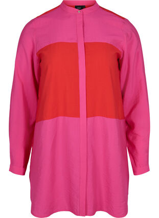 Lange blouse met color-block, Pink Red Block, Packshot image number 0