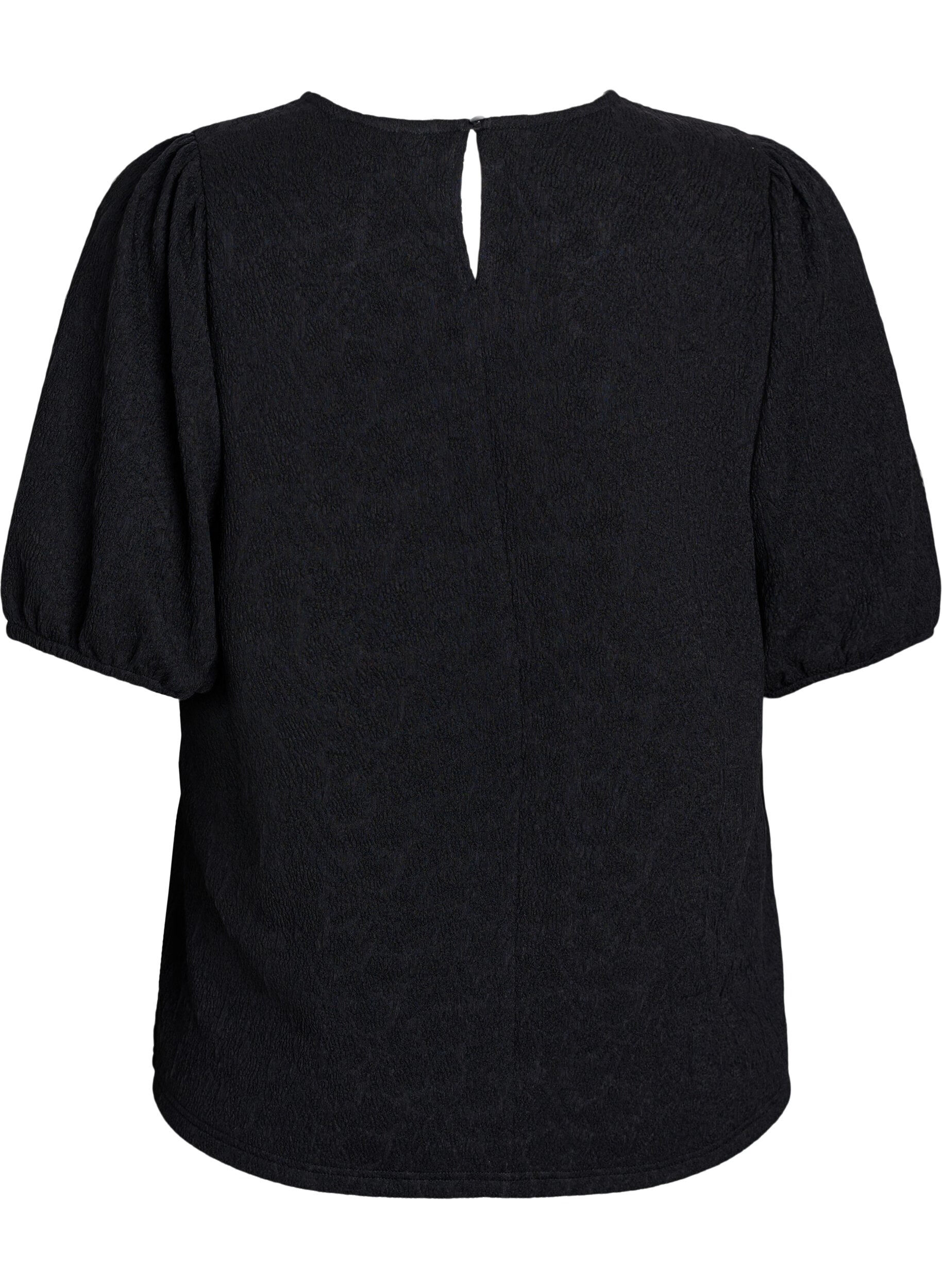 ZizziGestructureerde blouse met korte mouwen, Zwart, Packshot image number 1