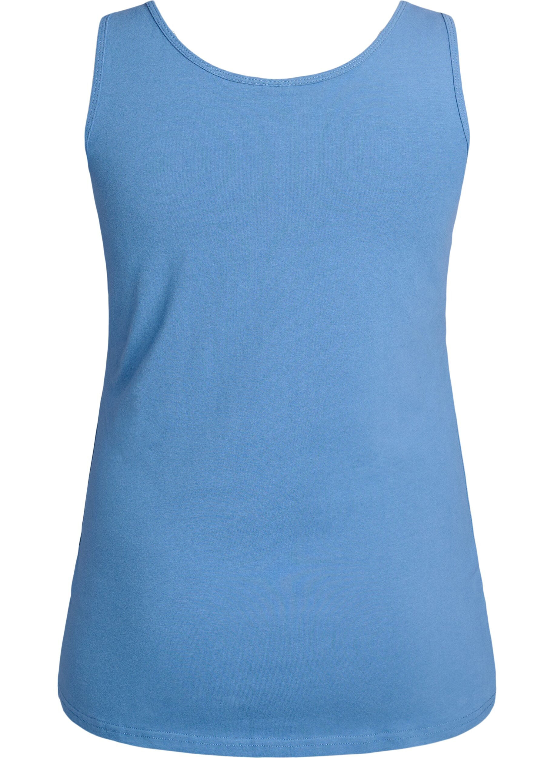 Zizzi Effen gekleurd basic top in katoen, Blauw, Packshot image number 1