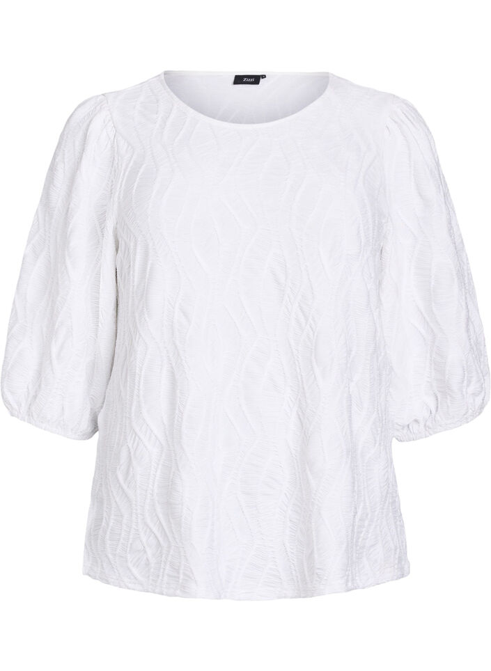 Blouse met textuur en 3/4 mouwen, Wit, Packshot image number 0