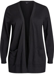 Lange open knit vest met zakken, Zwart