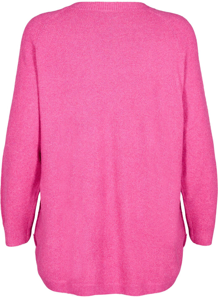 Lange gebreide blouse met knoopdetail aan de zijkant, Raspberry Rose Mel., Packshot image number 1