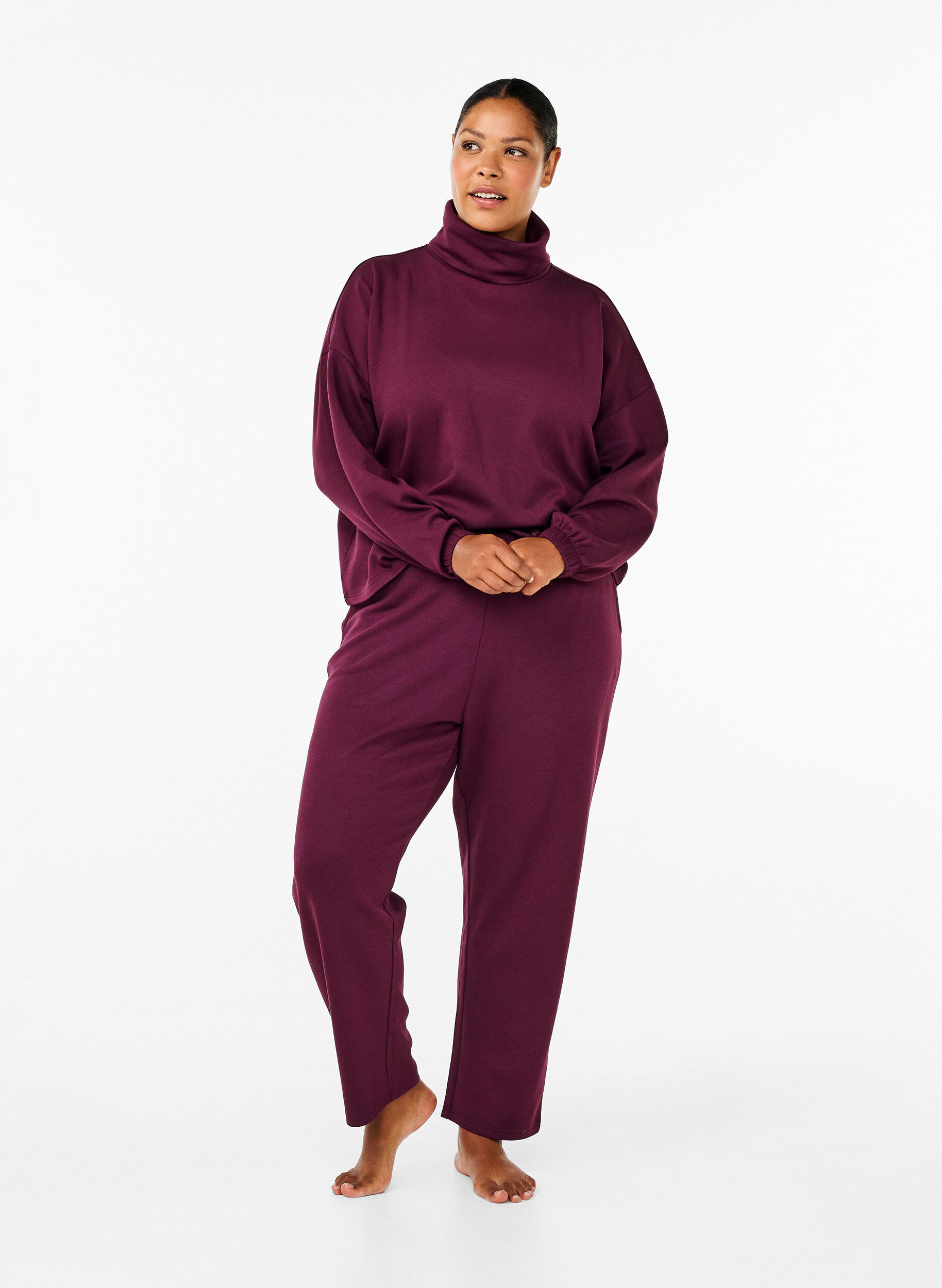 Zizzi Blouse met turtleneck in modalmix, Donker Bordeaux, Model image number 1