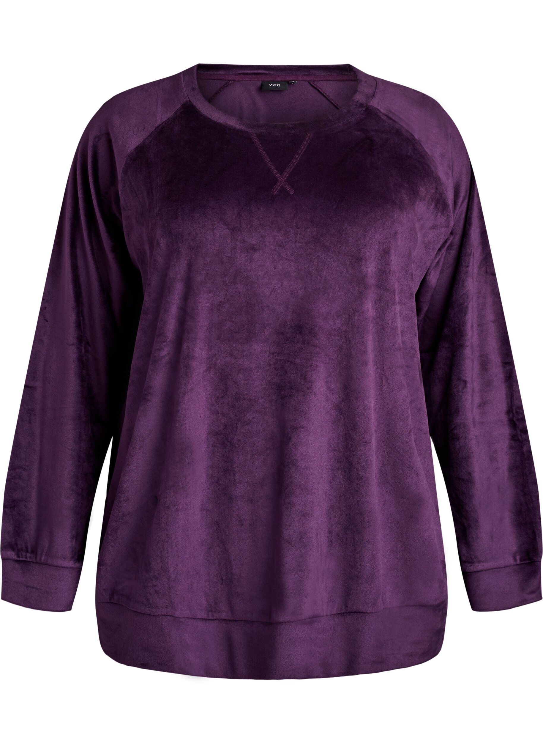 Zizzi Velour blouse met raglanmouwen, Paars, Packshot image number 0