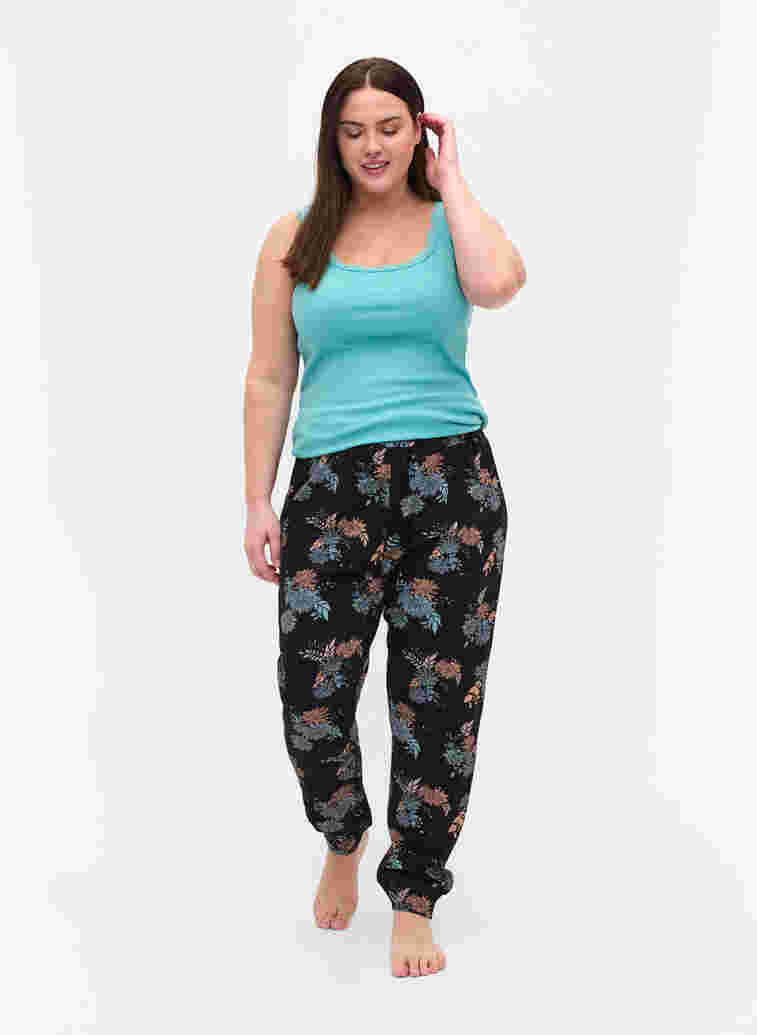 Katoenen pyjama broek met bloemenprint, Black Flower AOP, Model image number 2