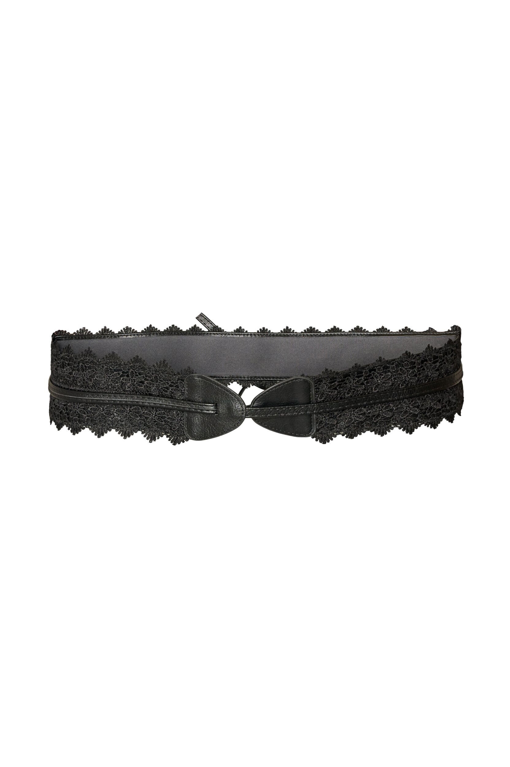ZizziTailleband met kanten en striksluiting, Zwart, Packshot image number 1