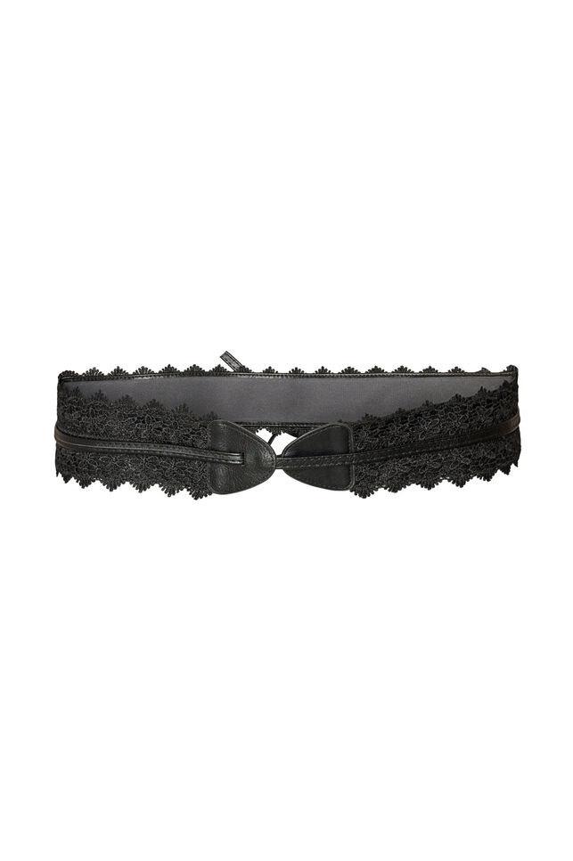 Tailleband met kanten en striksluiting, Zwart, Packshot image number 1