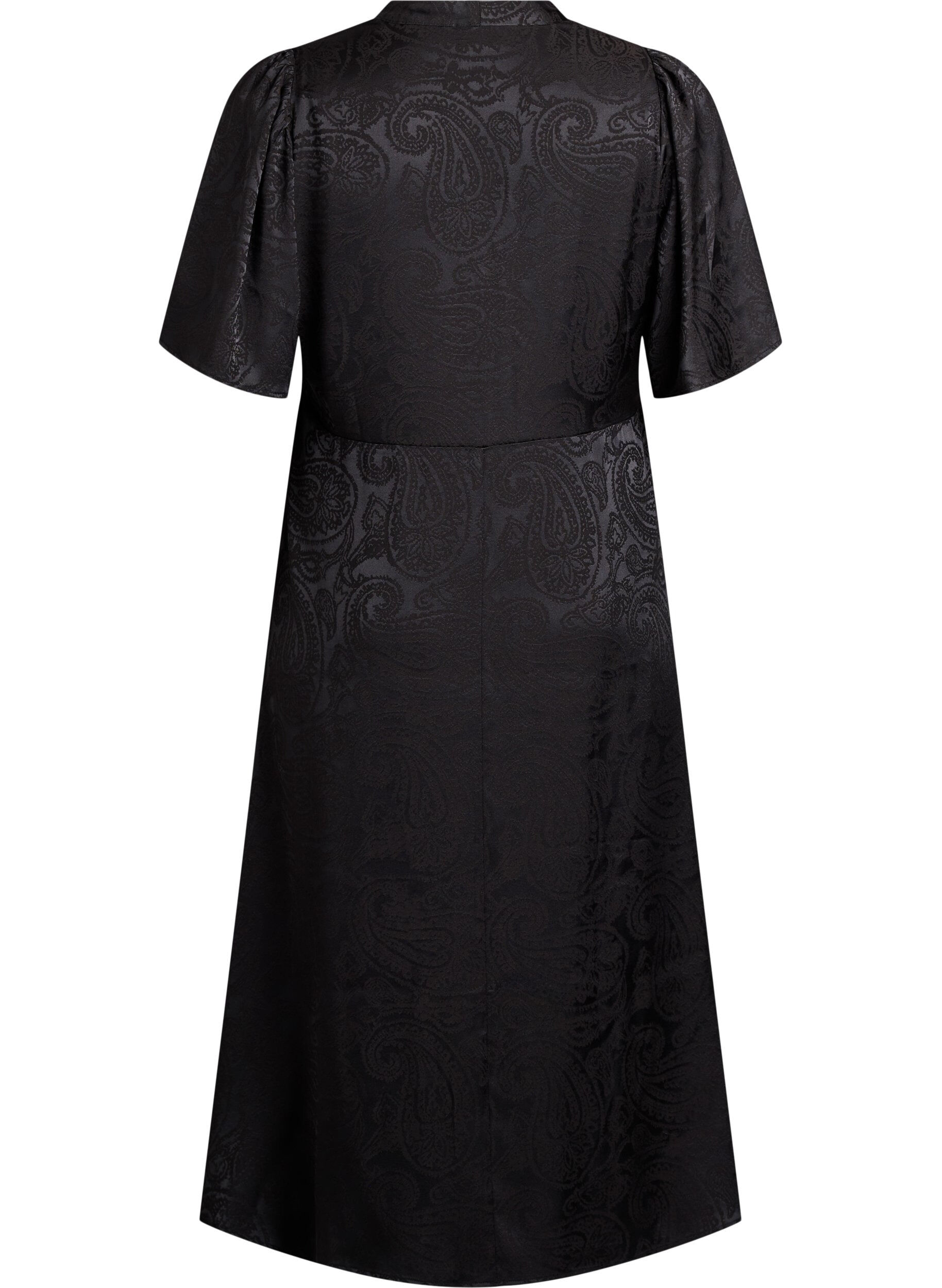 ZizziMidi-jurk met jacquard en paisleypatroon en vleugelmouwen, Zwart, Packshot image number 1